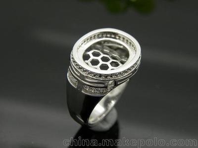 欧式925银镀金戒托 彩宝戒指空托镶嵌琥珀松石水晶银托加工